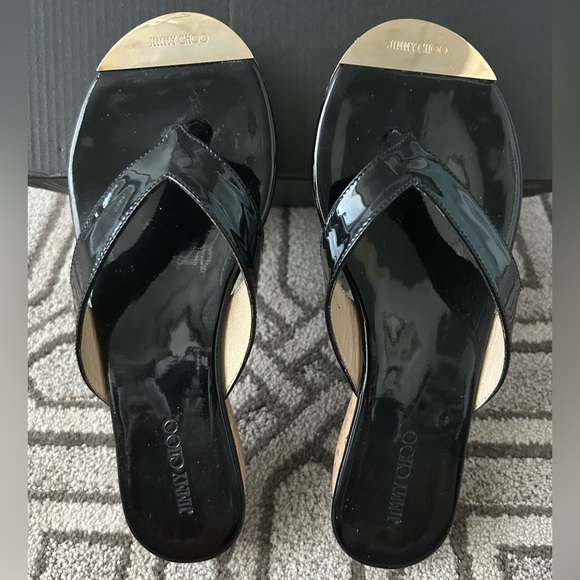 Jimmy Choo Shiny Black Patent Leather Sandals - Picture 4 of 9